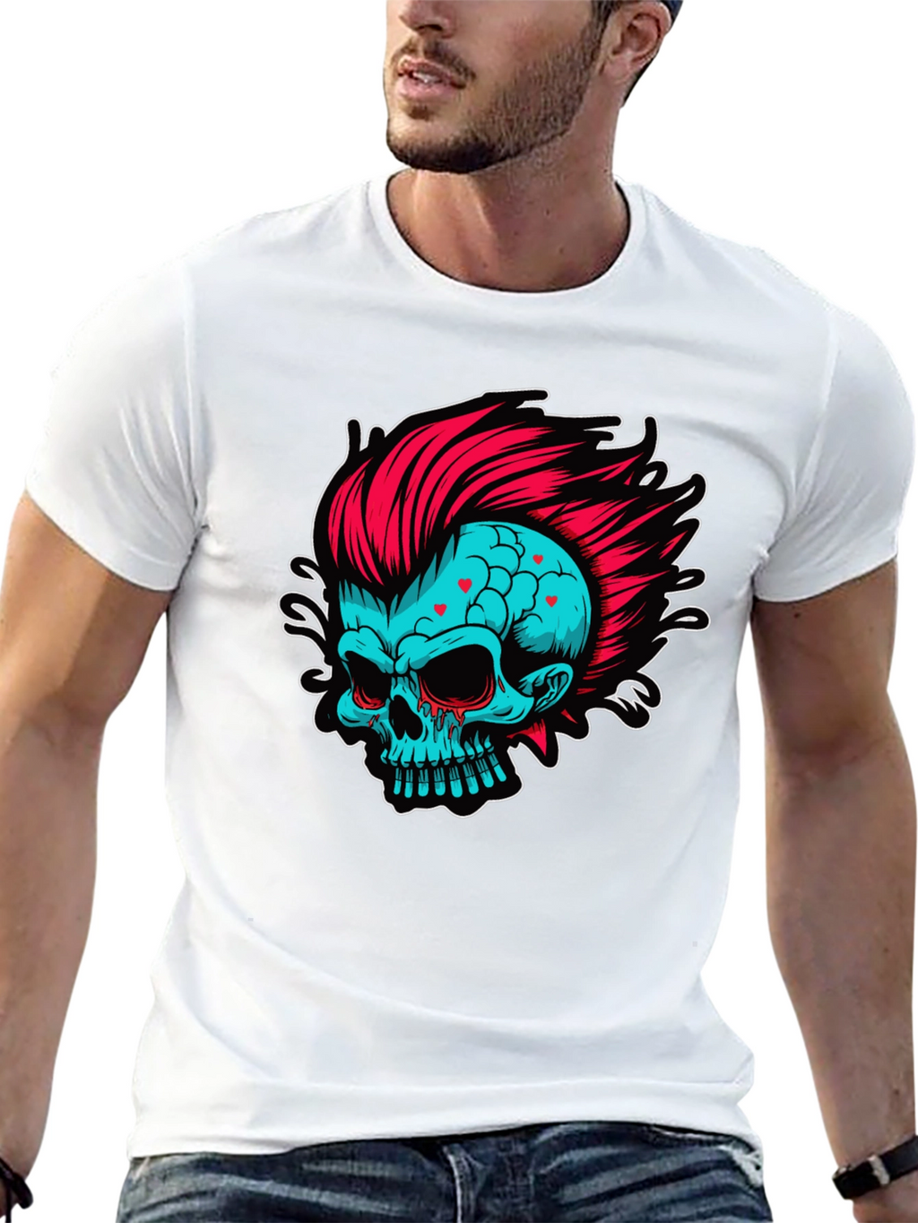 Skull with Mohawk Graphic T-Shirt
