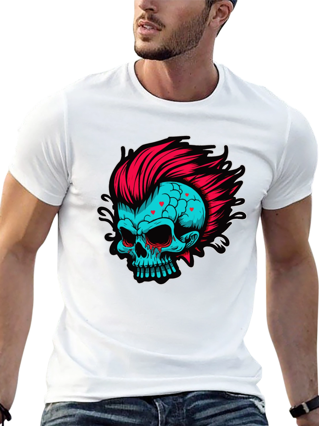 Skull with Mohawk Graphic T-Shirt