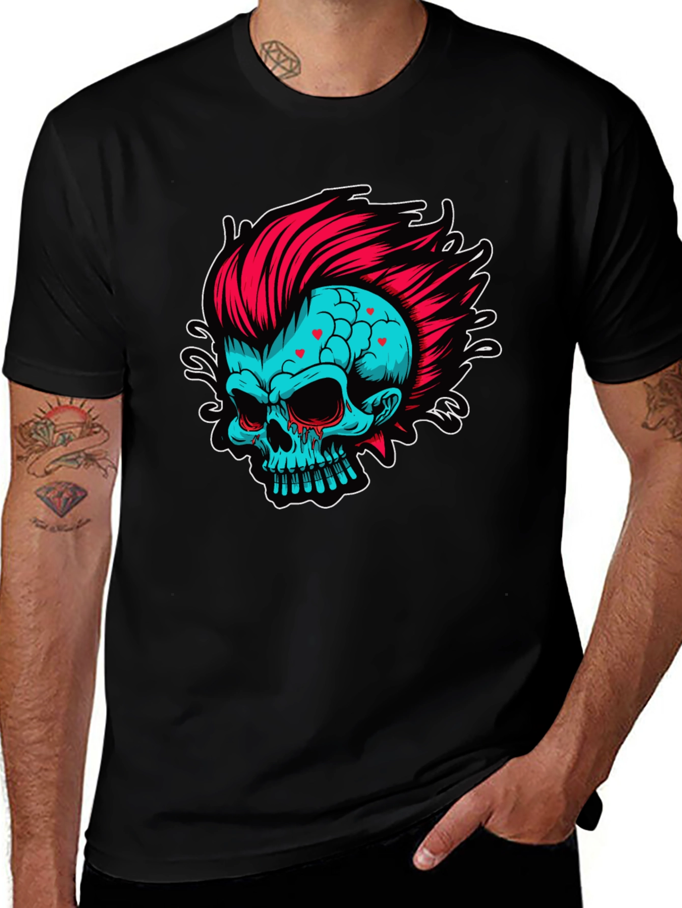 Skull with Mohawk Graphic T-Shirt