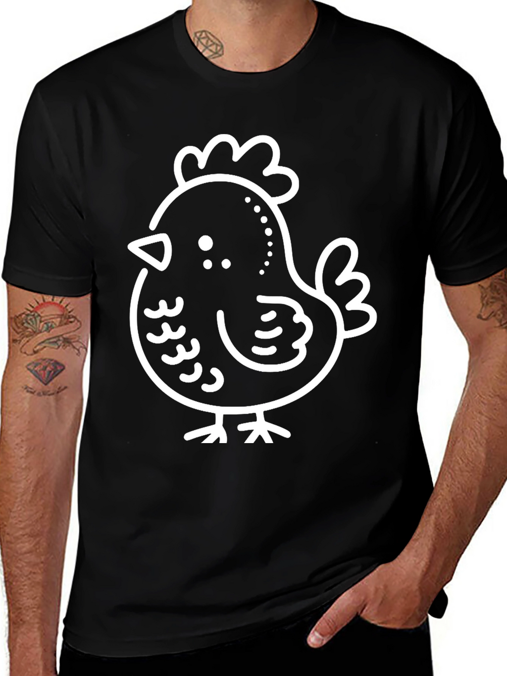 Cute Chicken Graphic Tee - Black