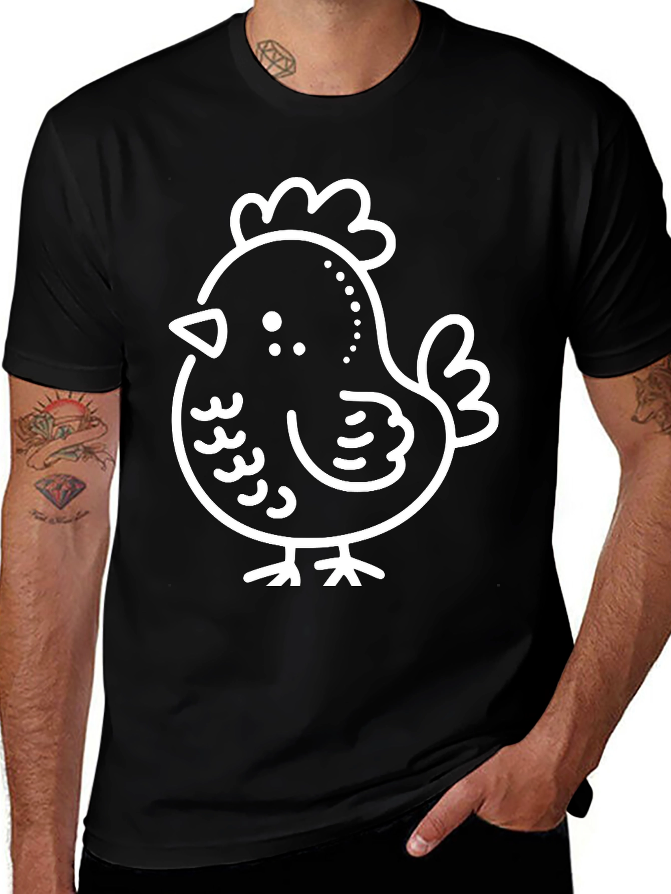 Cute Chicken Graphic Tee - Black
