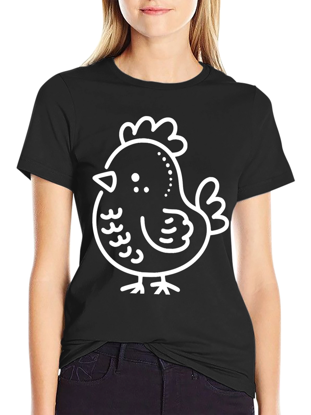 Cute Chicken Graphic Tee - Black