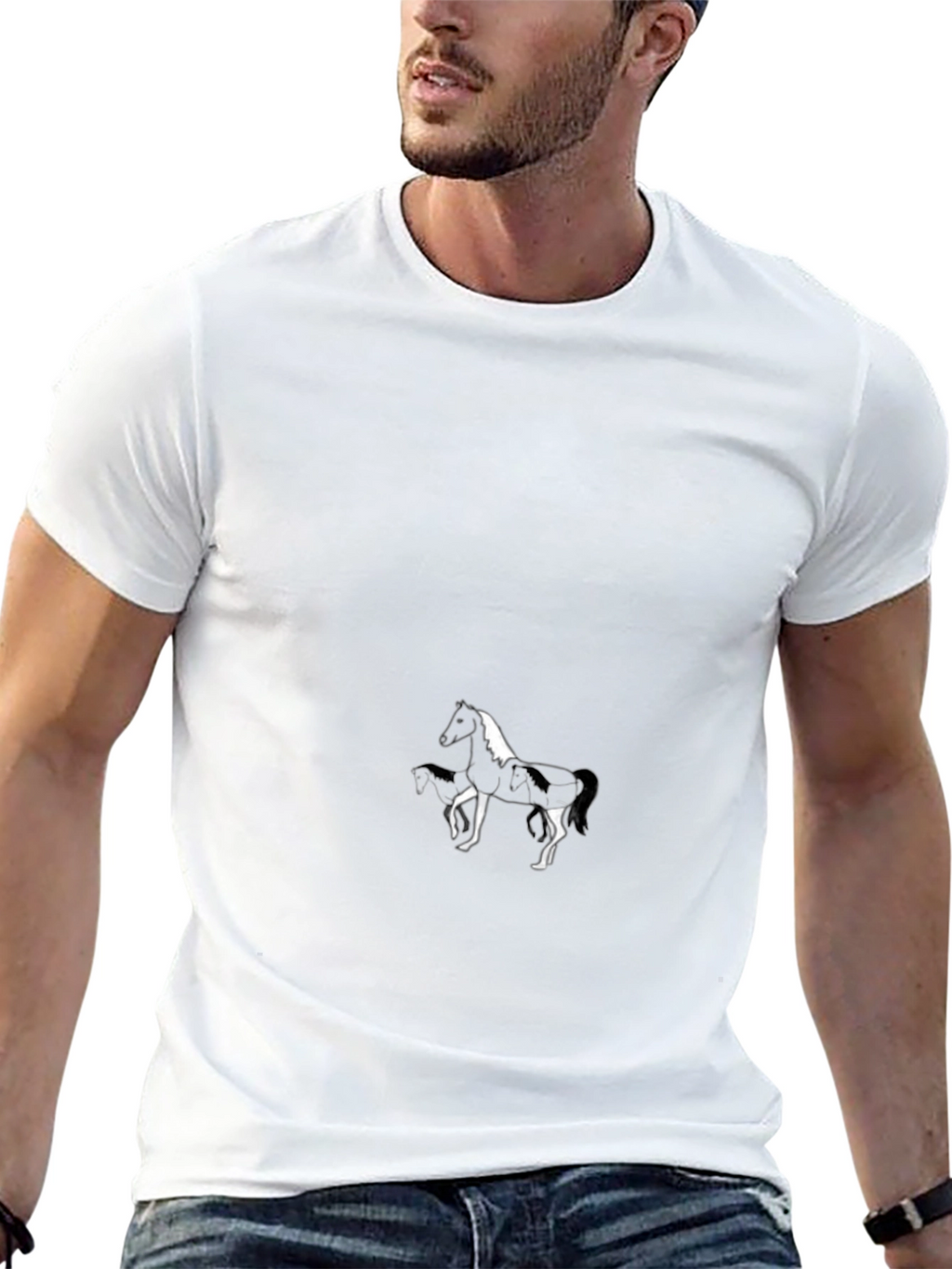 Black Horse Graphic Tee - Mens Casual T-Shirt