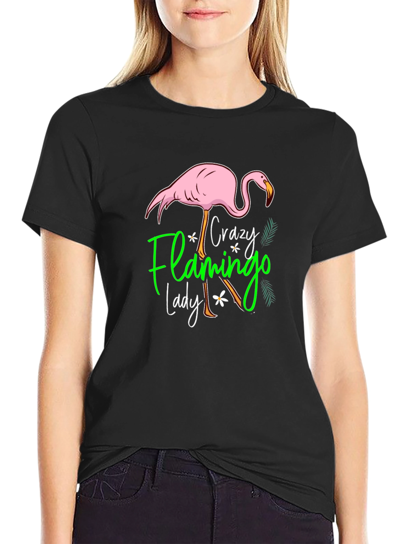 Crazy Flamingo Lady Black T-Shirt