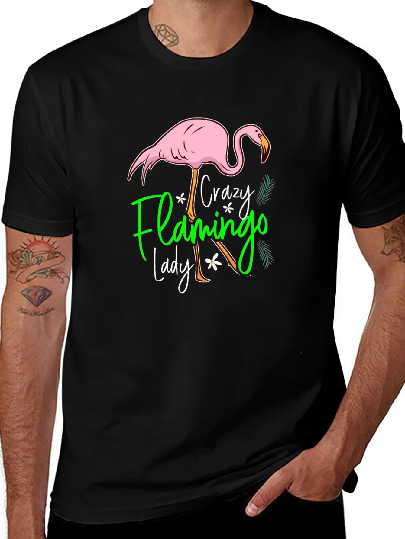 Crazy Flamingo Lady Black T-Shirt