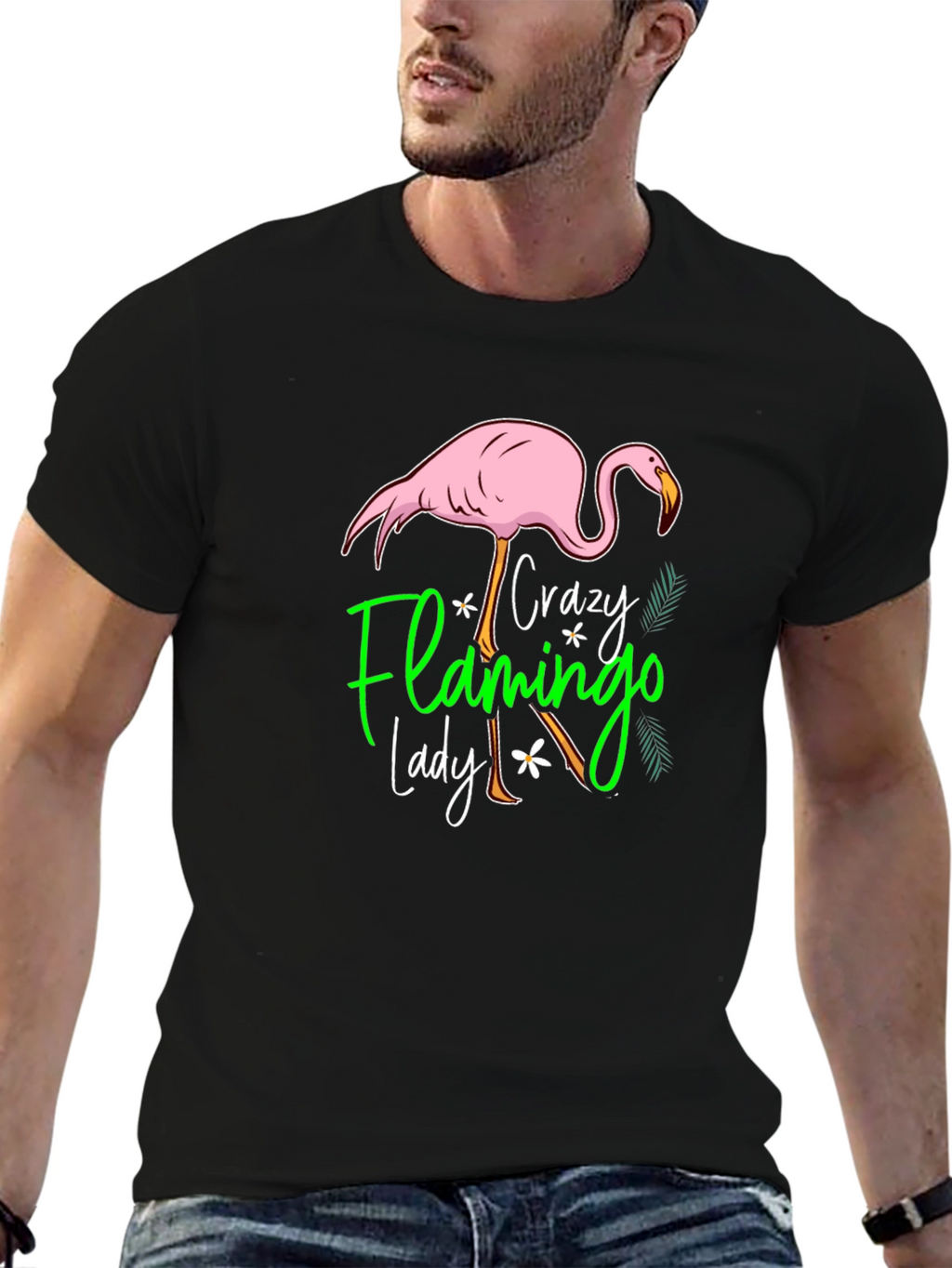 Crazy Flamingo Lady Black T-Shirt