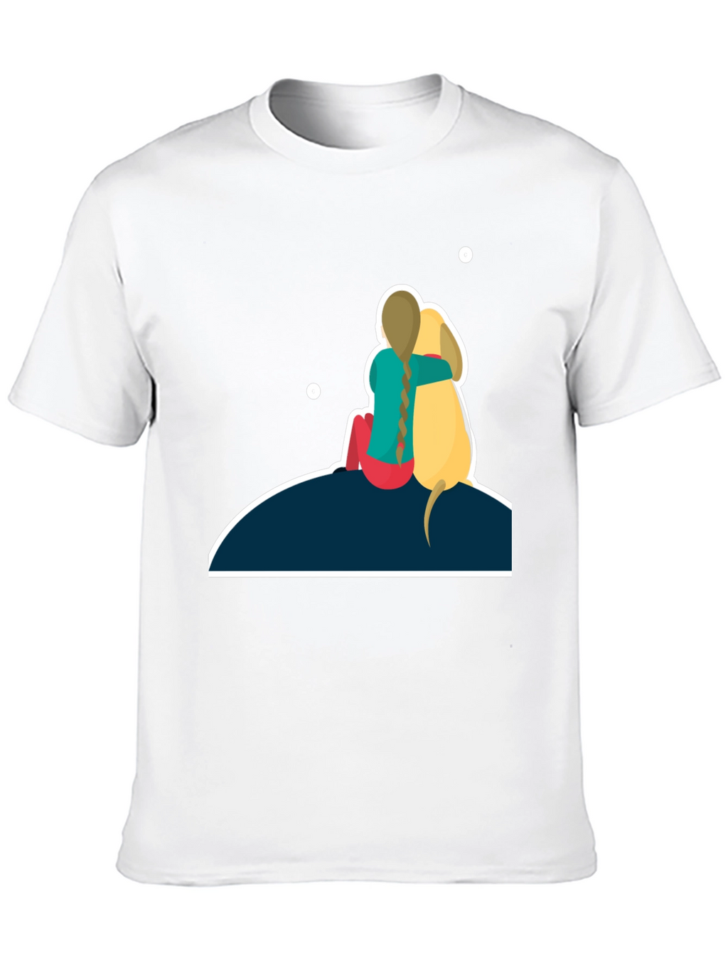 Girl & Dog T-Shirt: Hugging on Hill