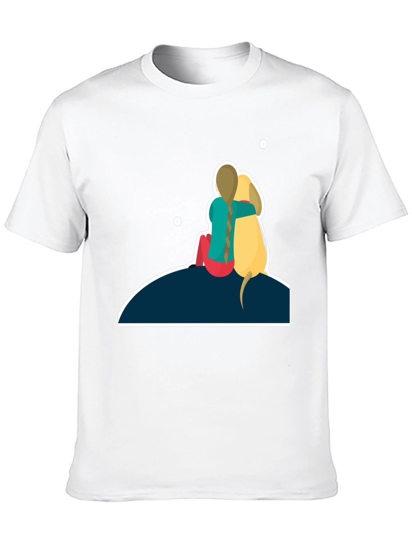 Girl & Dog T-Shirt: Hugging on Hill