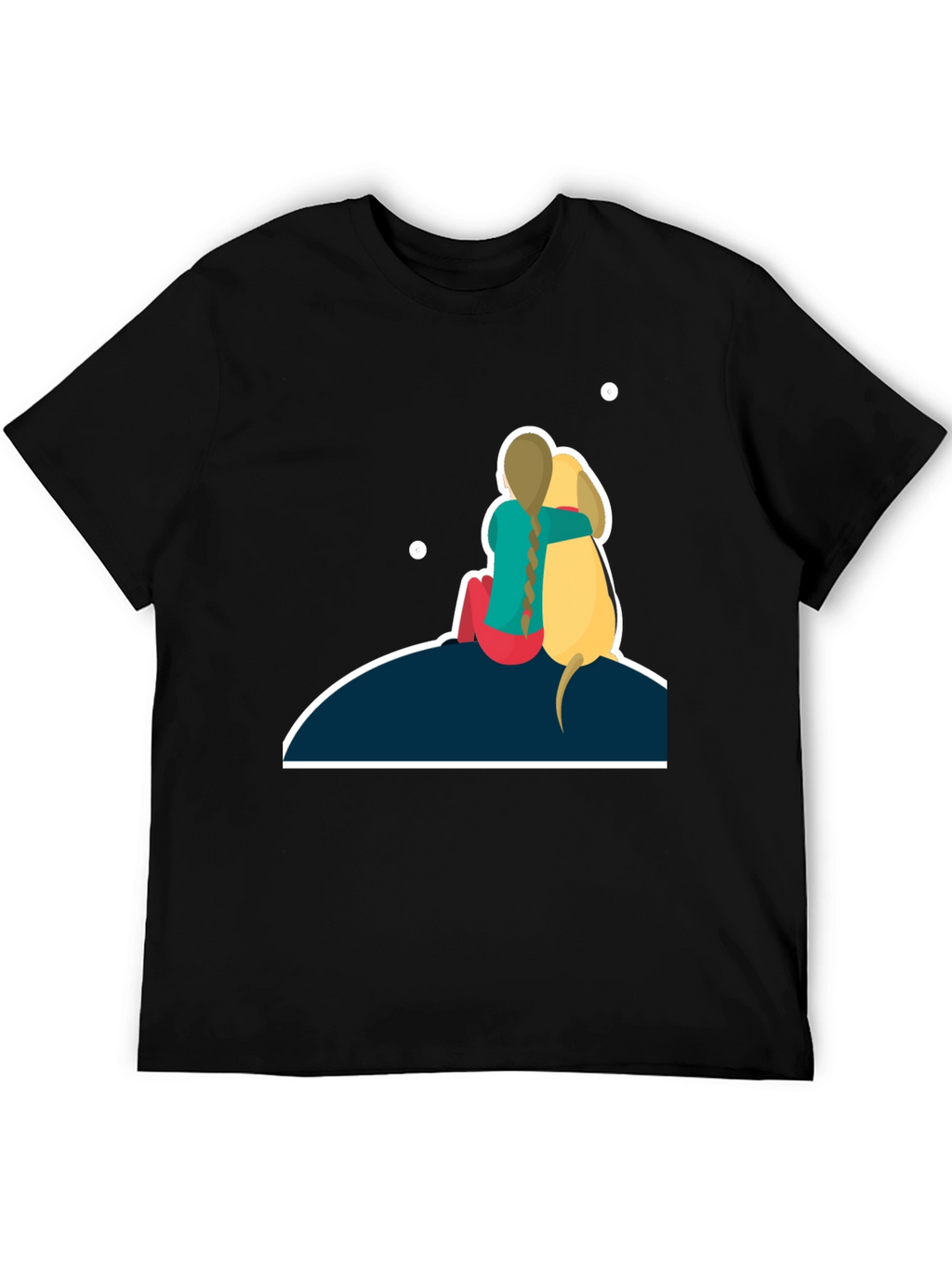 Girl & Dog T-Shirt: Hugging on Hill