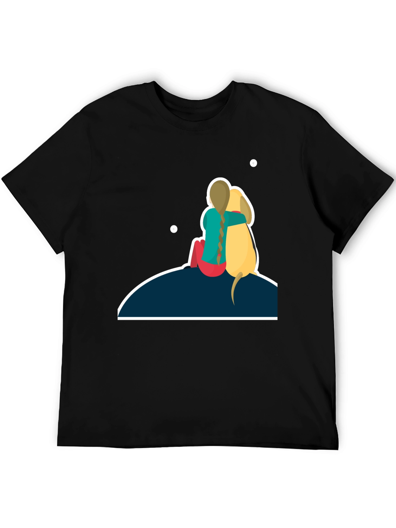 Girl & Dog T-Shirt: Hugging on Hill