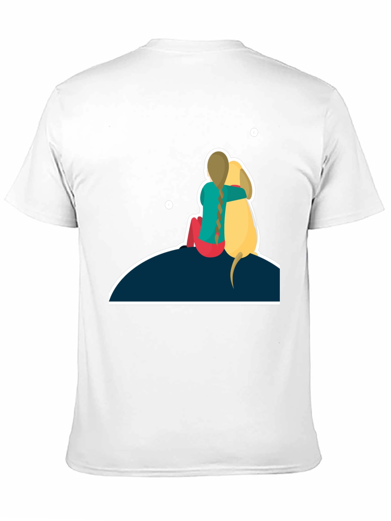 Girl & Dog T-Shirt: Hugging on Hill