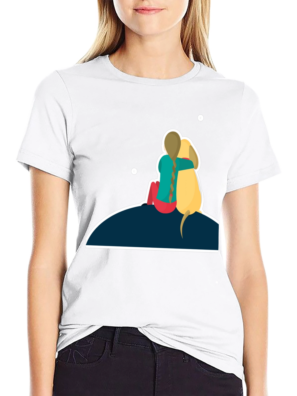 Girl & Dog T-Shirt: Hugging on Hill