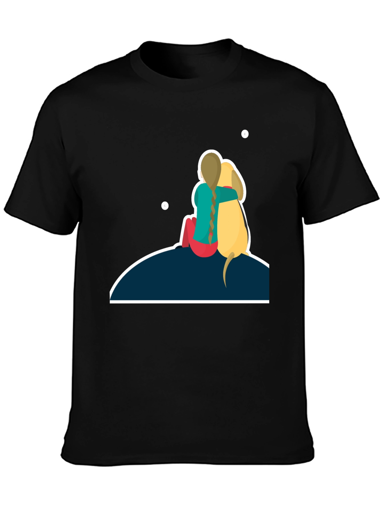Girl & Dog T-Shirt: Hugging on Hill