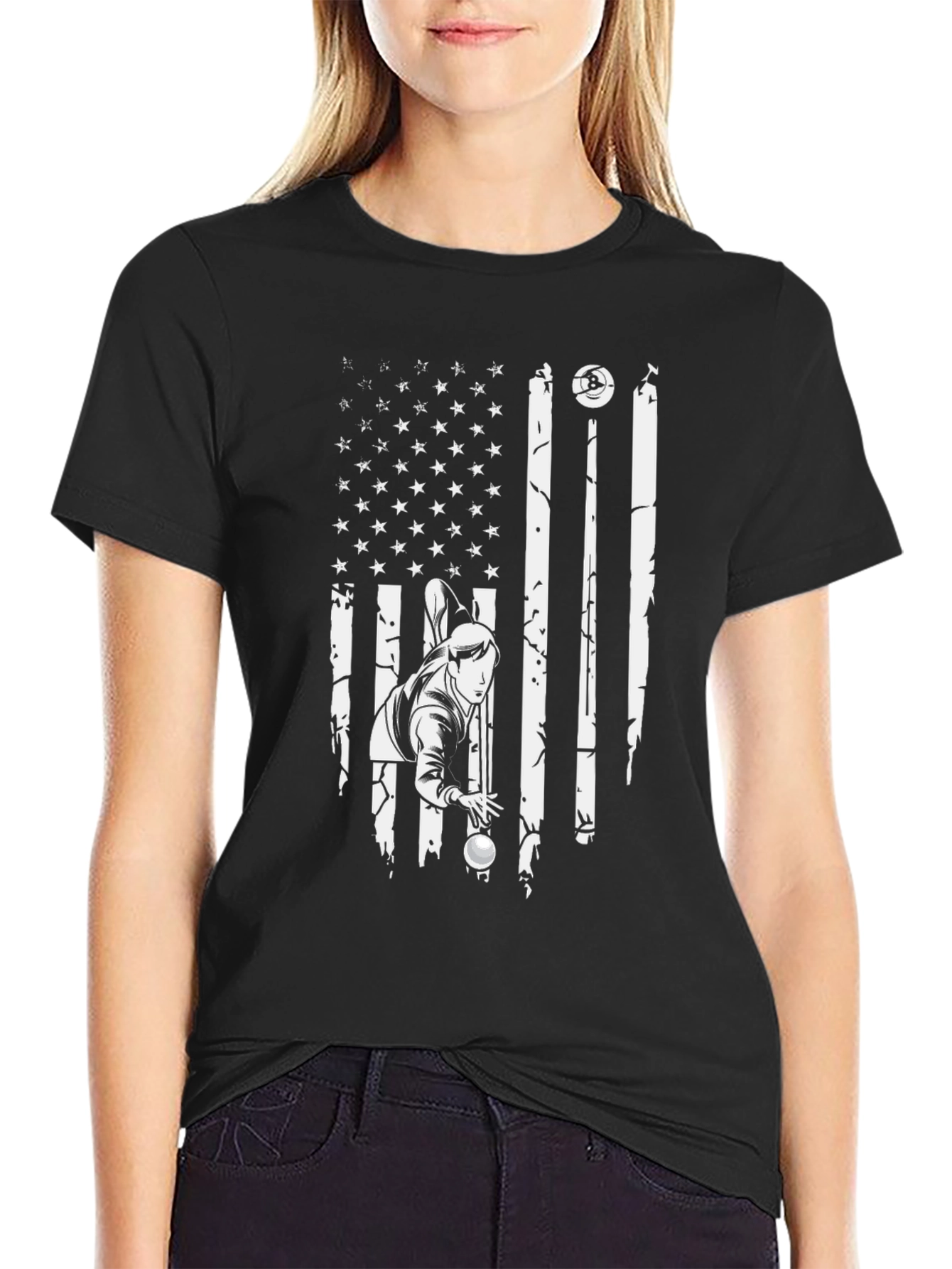 Pool Player USA Flag Graphic T-Shirt