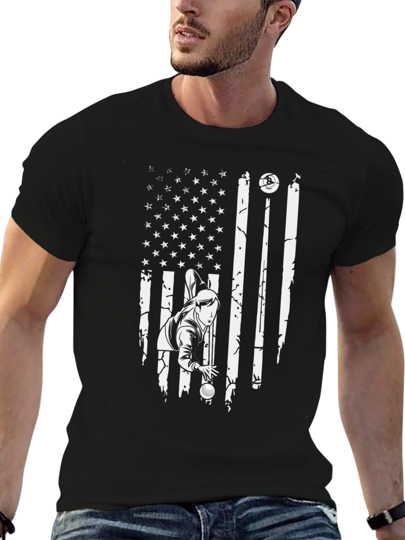 Pool Player USA Flag Graphic T-Shirt