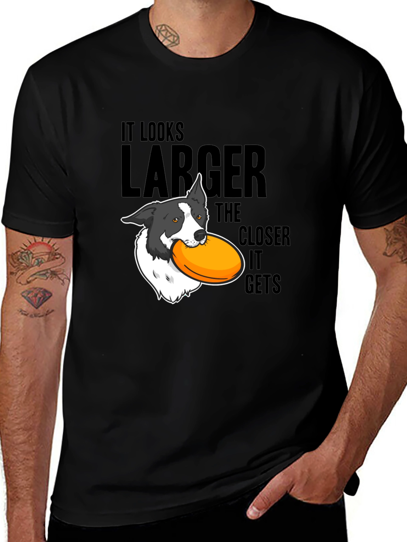 Dog Frisbee T-Shirt: Larger The Closer It Gets