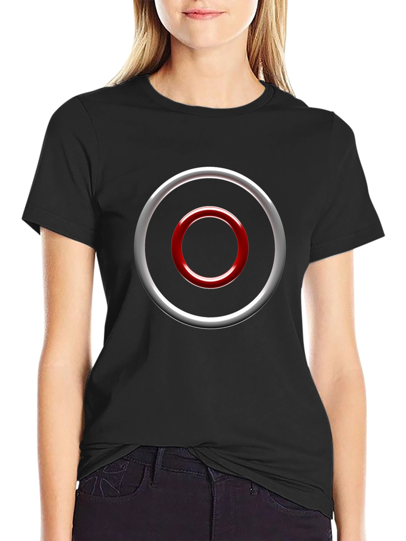 Abstract Circle Graphic Tee - Casual Black T-Shirt