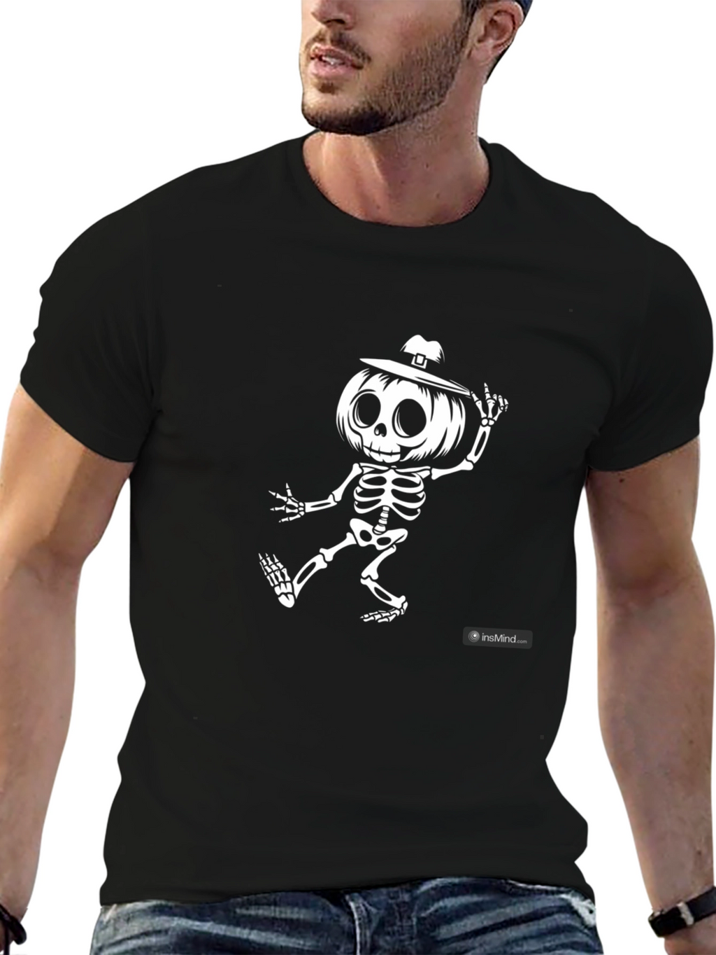 Skeleton Pumpkin Head Graphic Tee