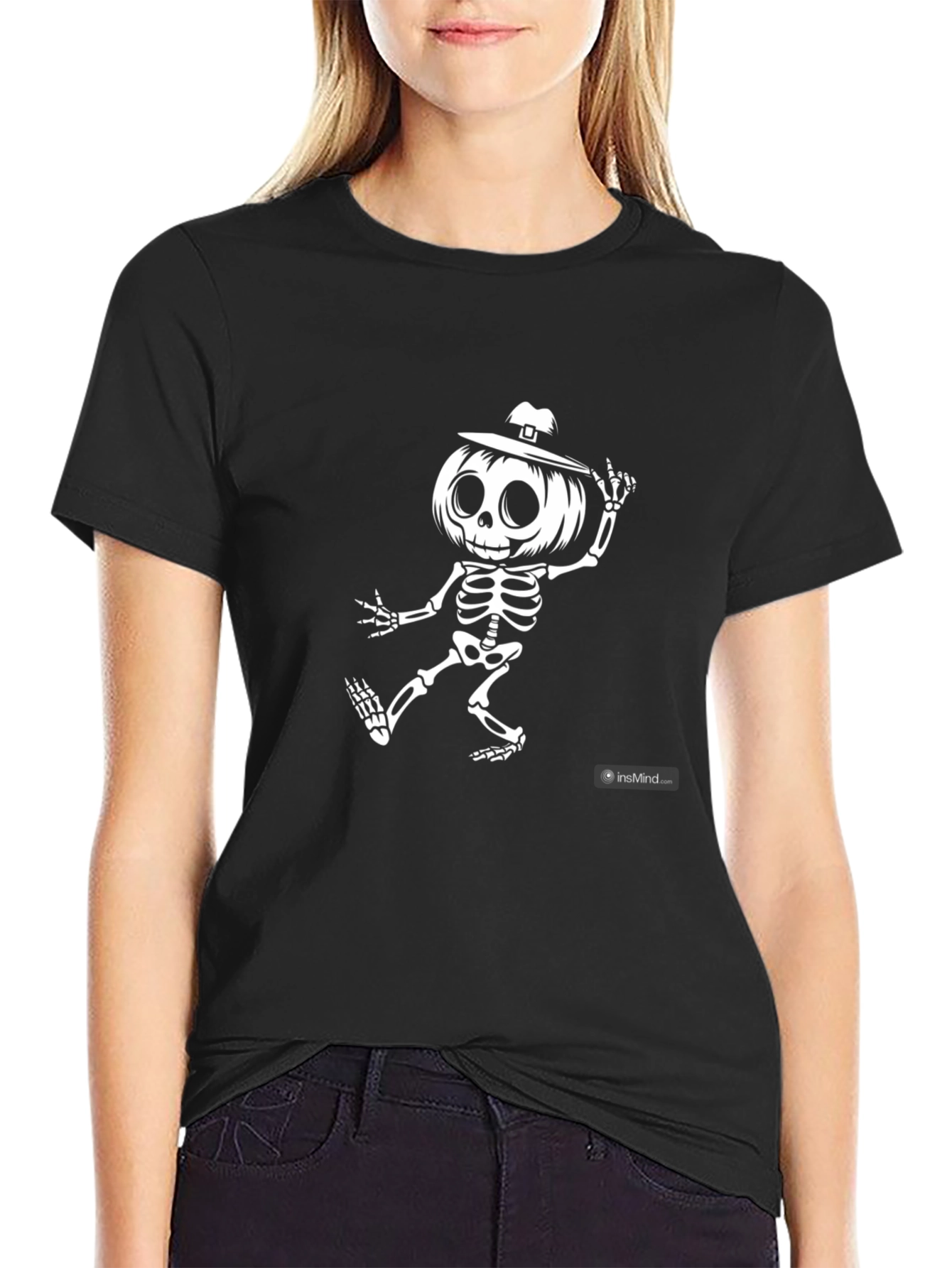 Skeleton Pumpkin Head Graphic Tee