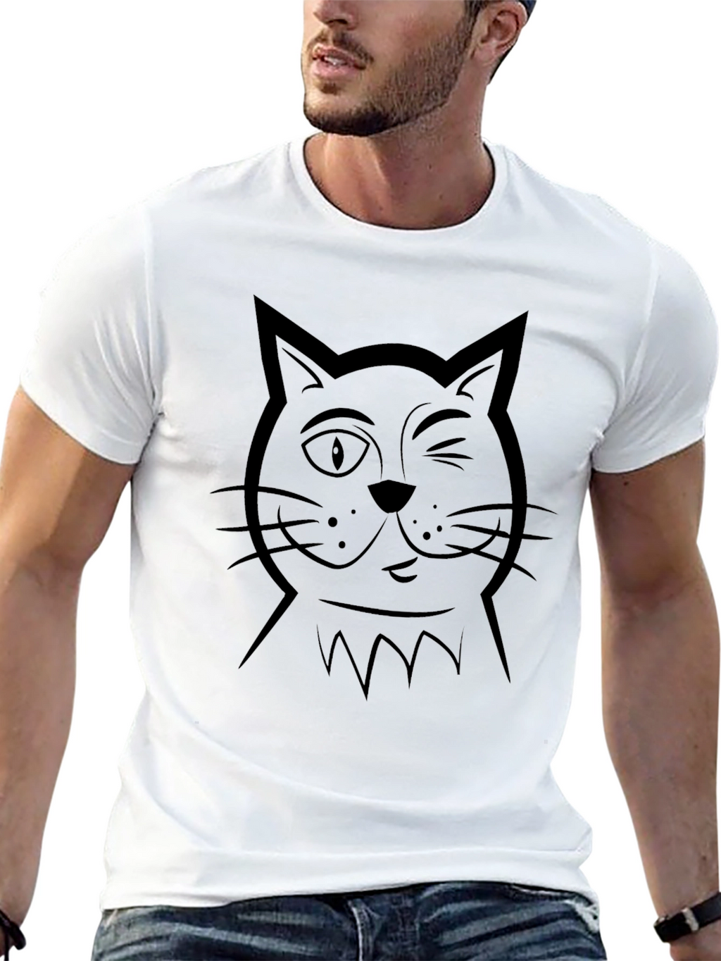 Winking Cat Graphic T-Shirt - Unisex Casual Tee