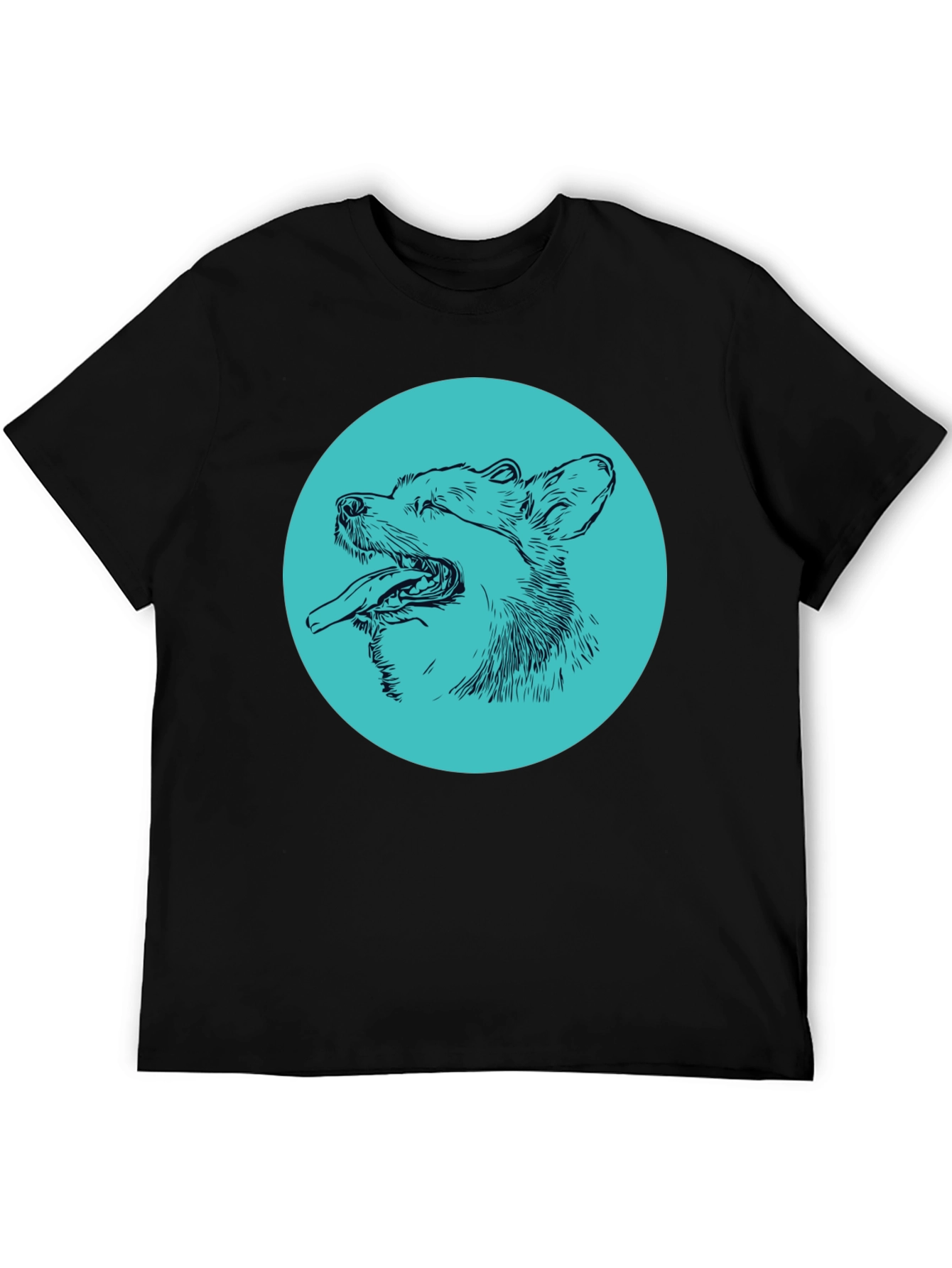 Dog Sketch Graphic Tee - Cool Aqua Print on Black Shirt