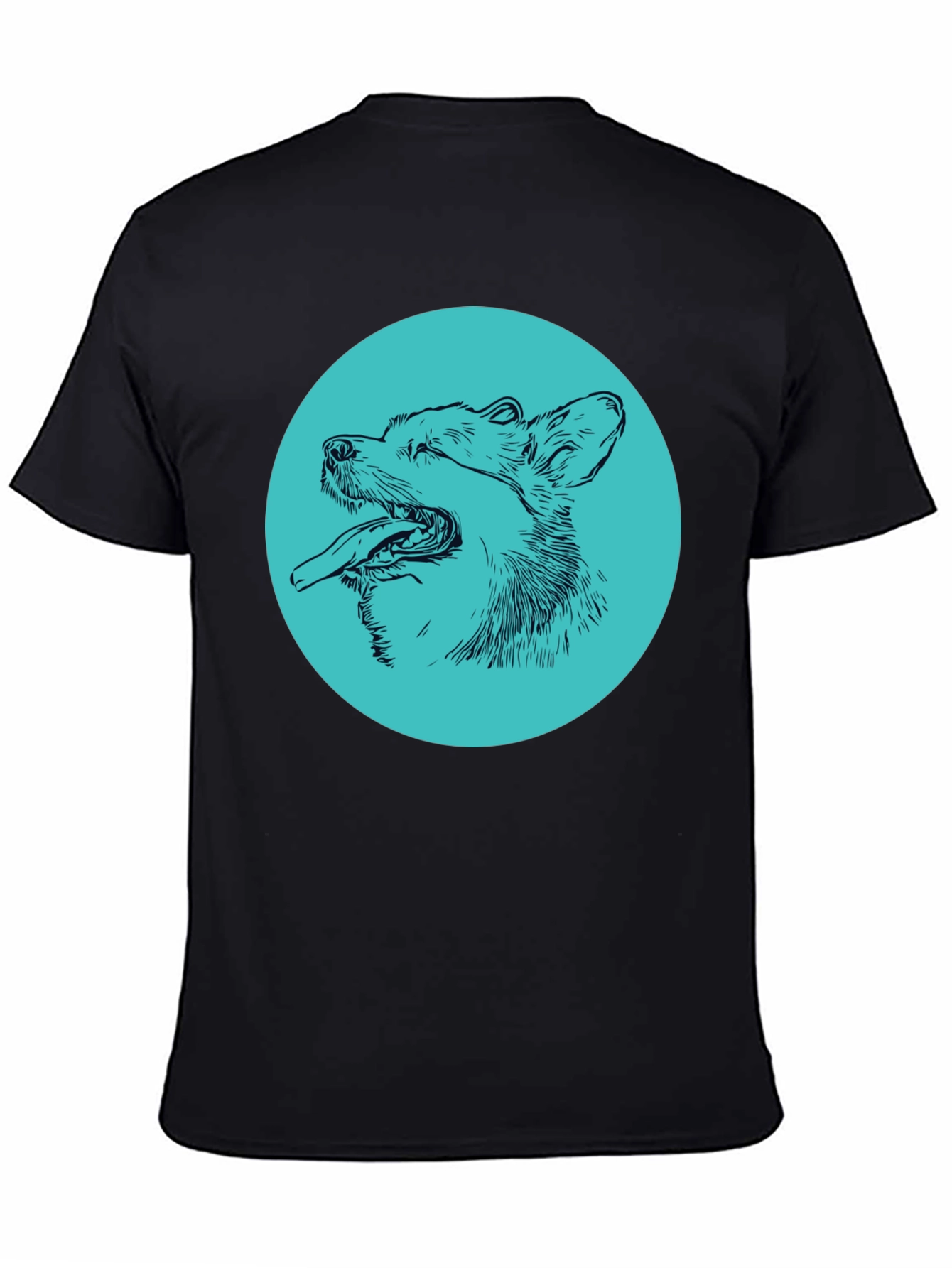 Dog Sketch Graphic Tee - Cool Aqua Print on Black Shirt