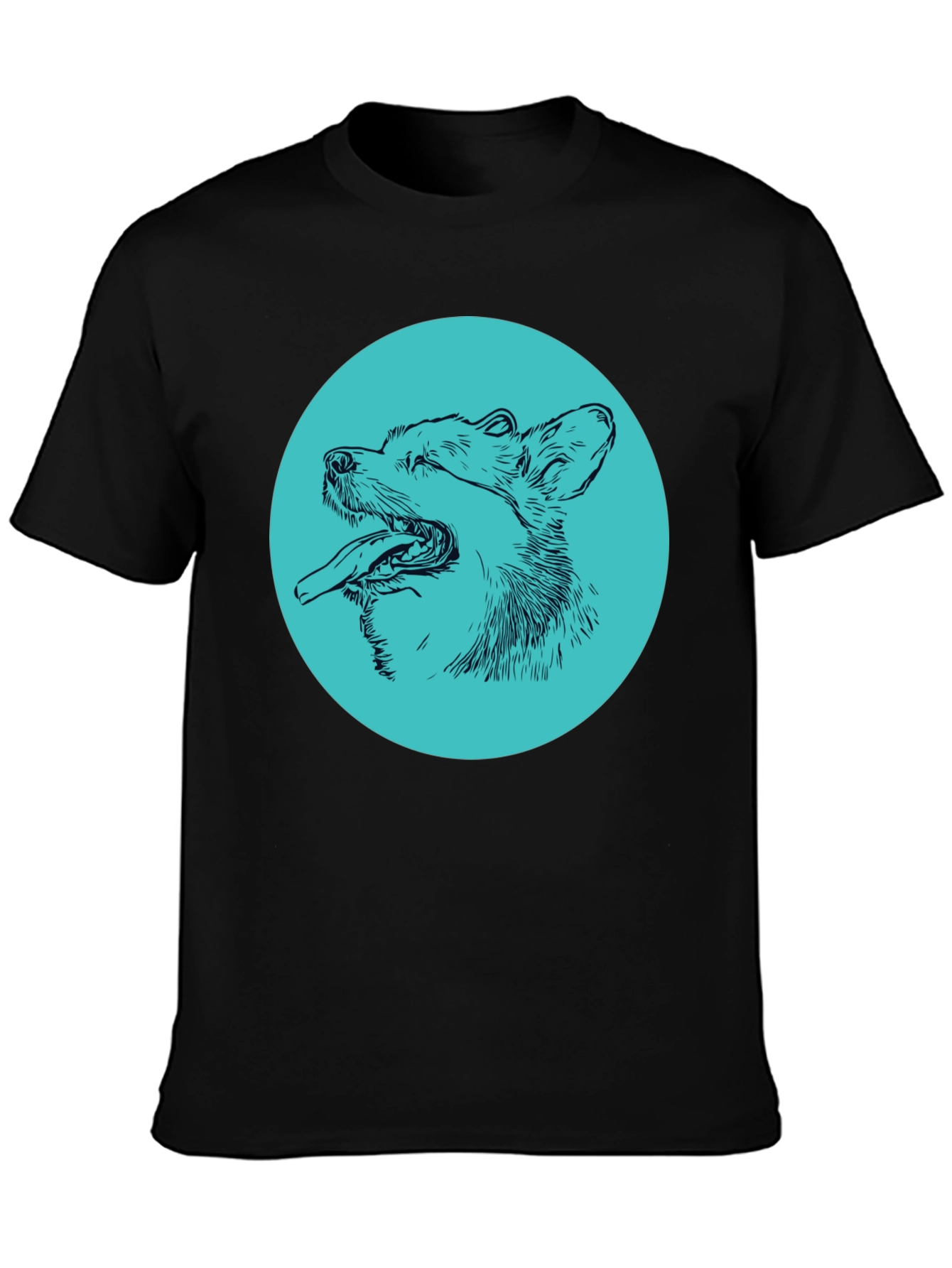 Dog Sketch Graphic Tee - Cool Aqua Print on Black Shirt