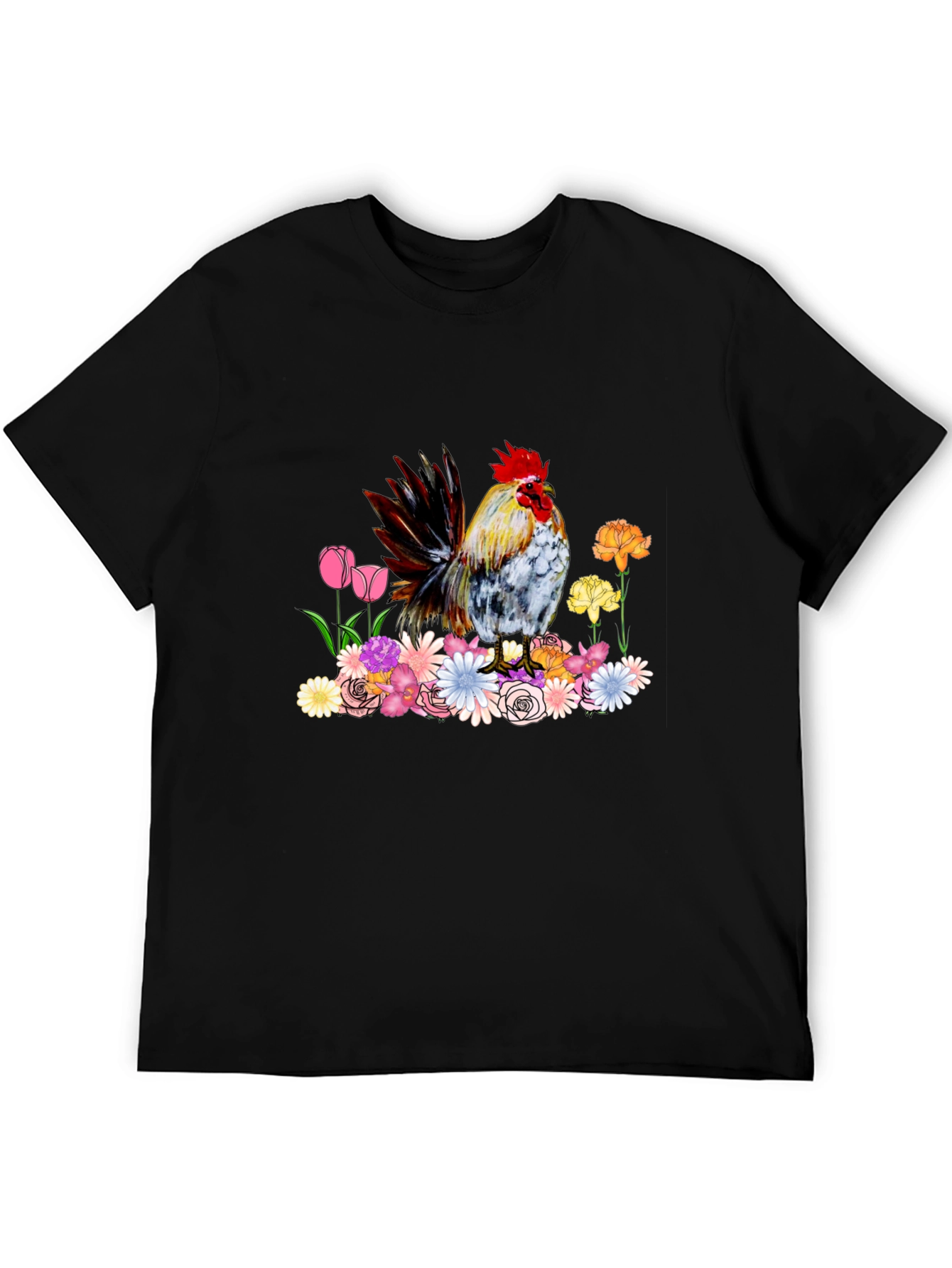 Rooster and Floral Graphic Tee
