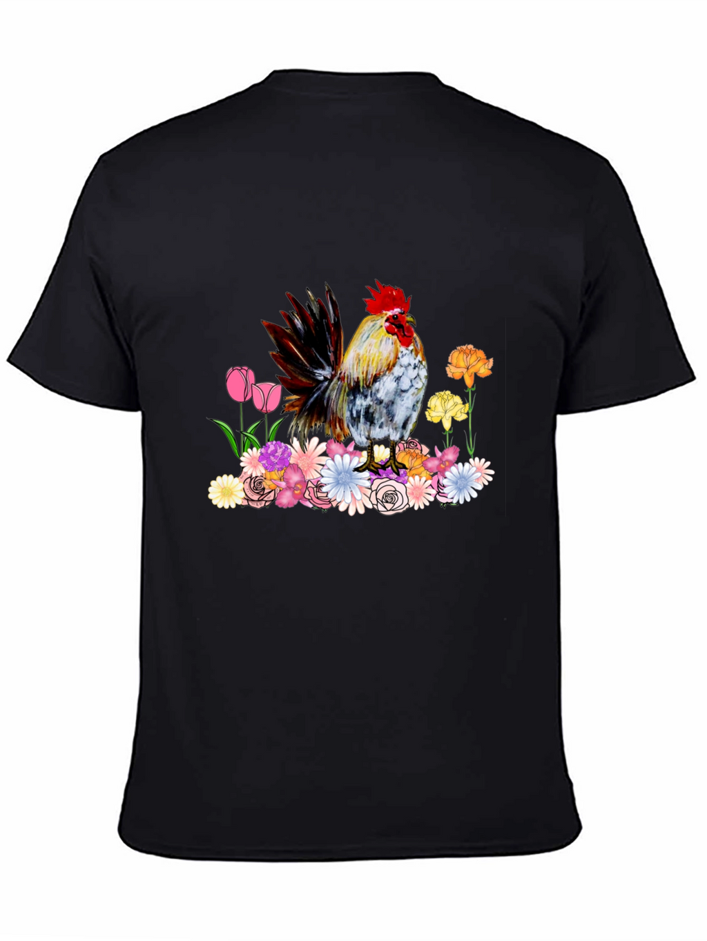 Rooster and Floral Graphic Tee