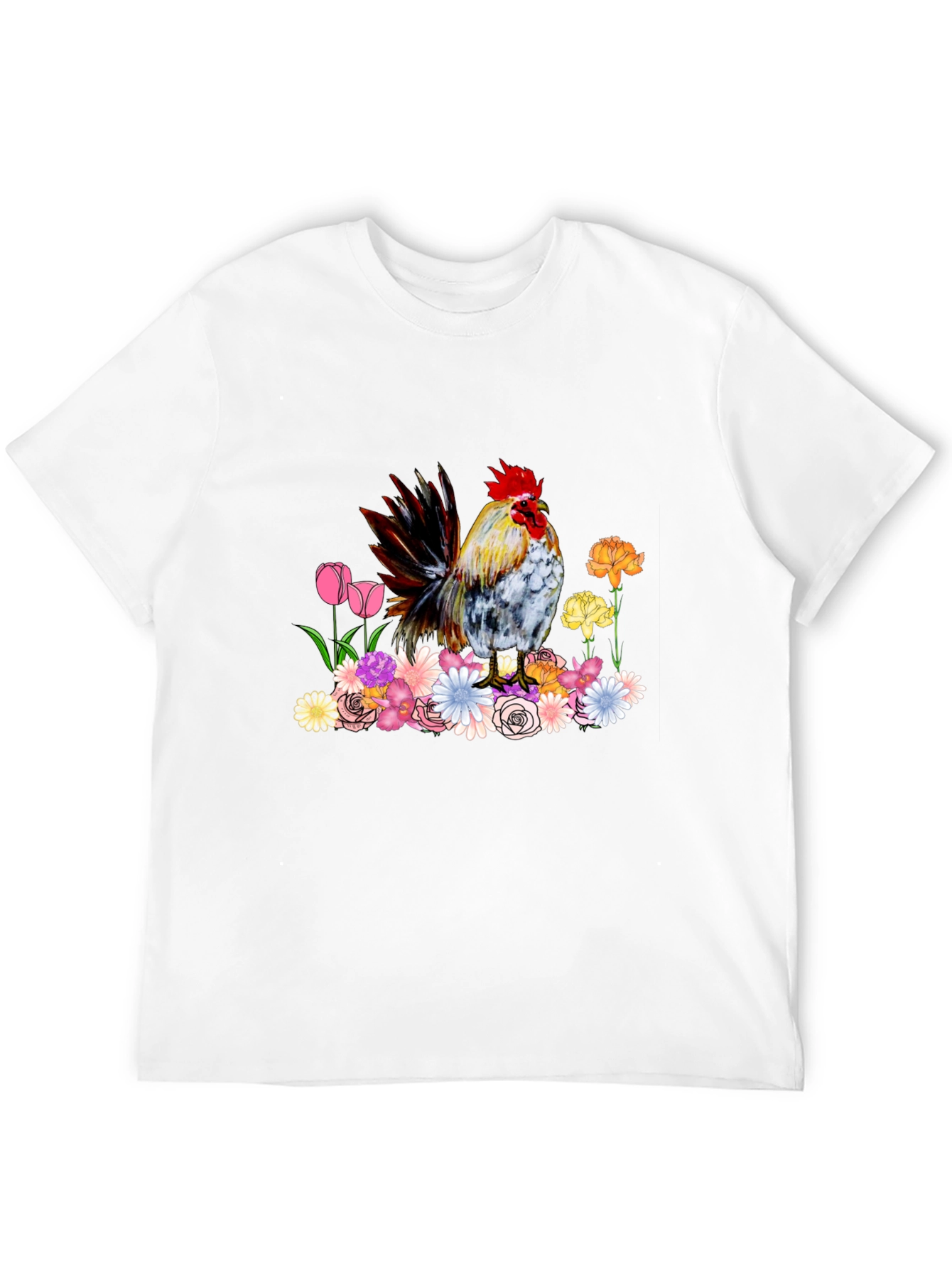 Rooster and Floral Graphic Tee