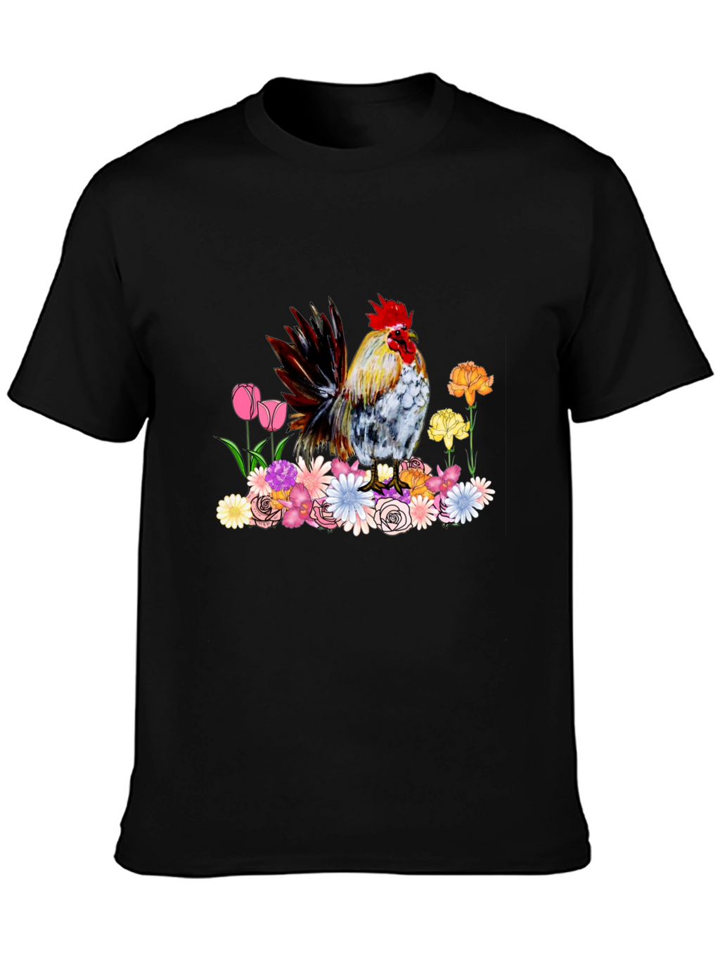 Rooster and Floral Graphic Tee