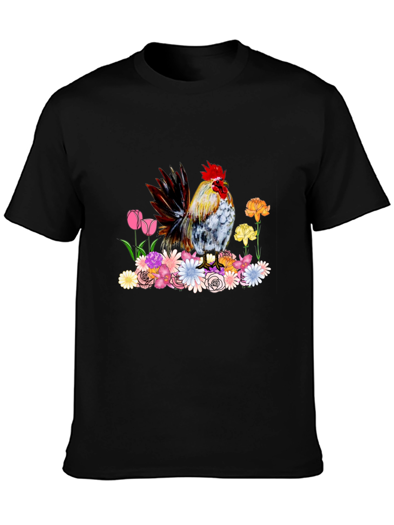 Rooster and Floral Graphic Tee