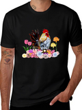 Rooster and Floral Graphic Tee
