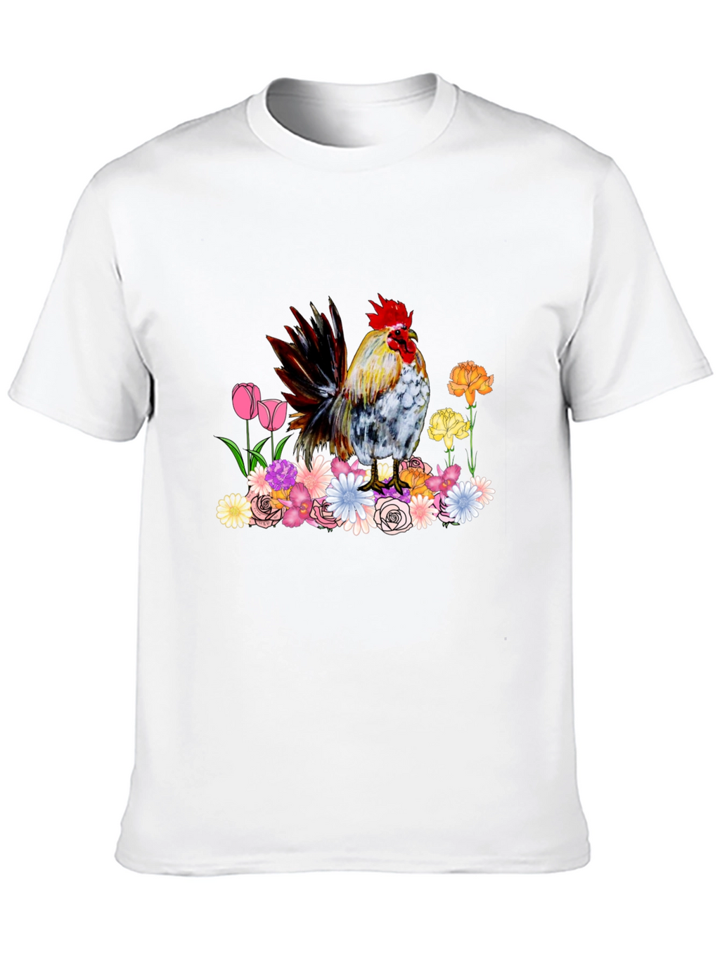 Rooster and Floral Graphic Tee