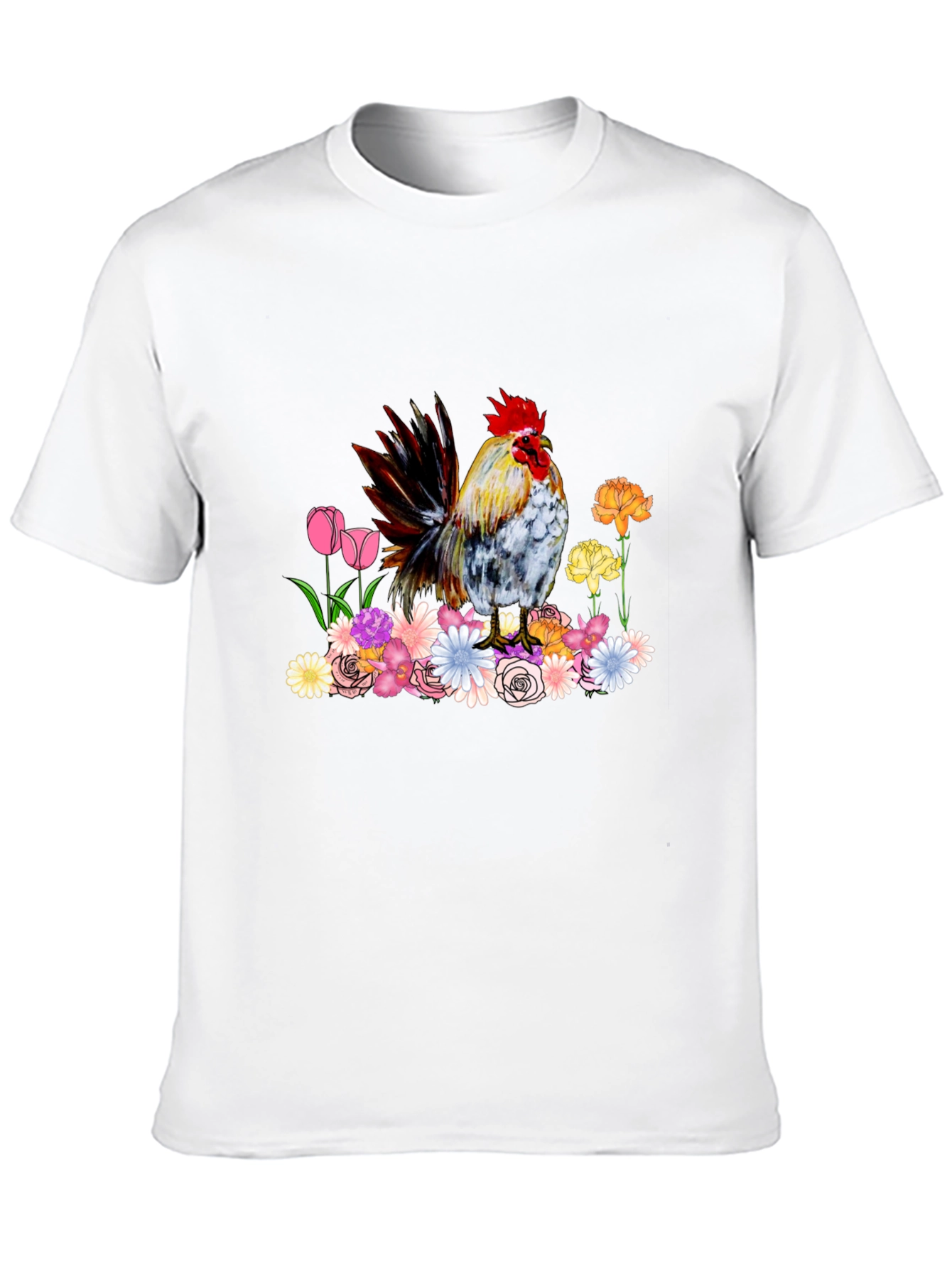 Rooster and Floral Graphic Tee