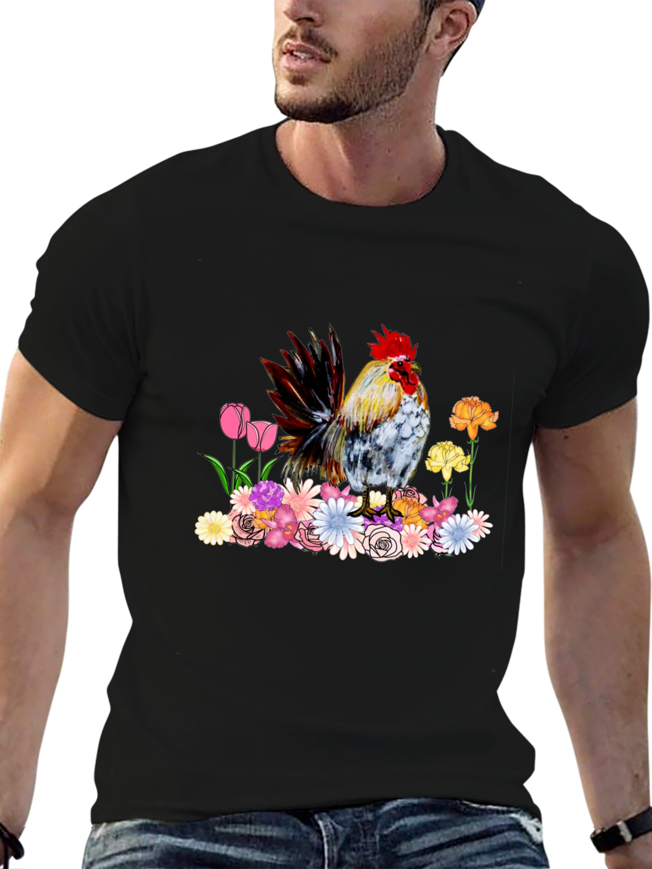 Rooster and Floral Graphic Tee