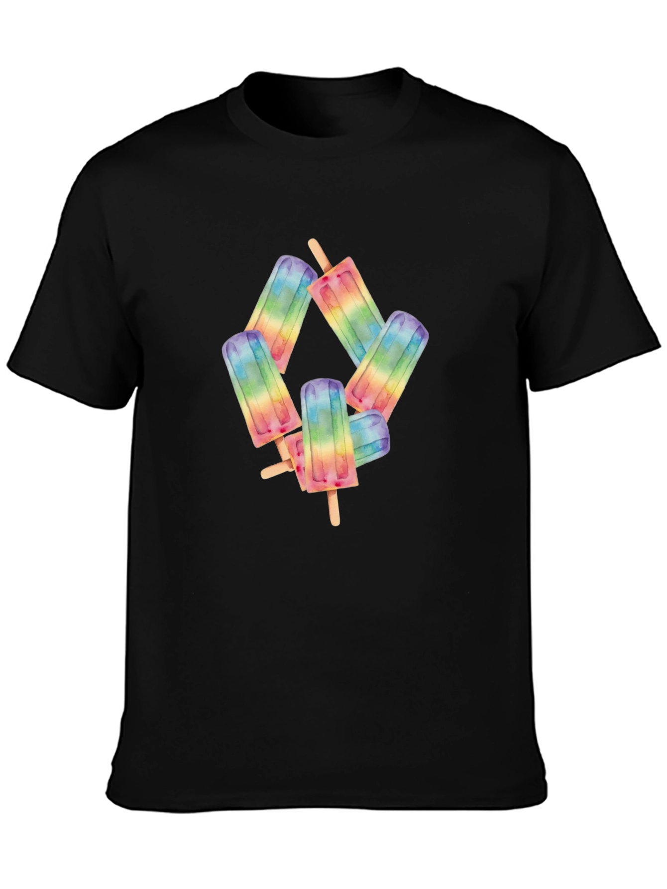 Rainbow Popsicle Graphic Black T-Shirt