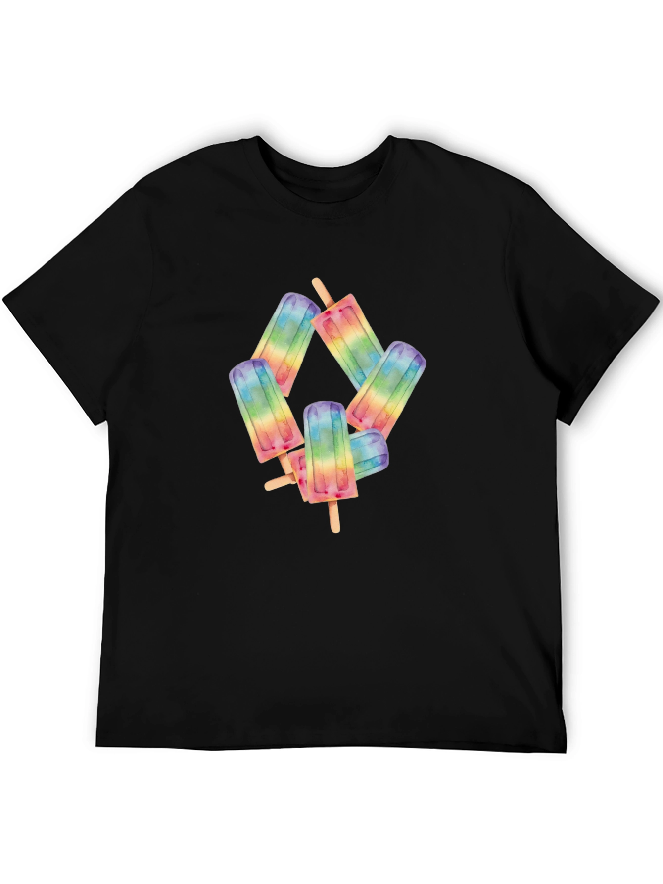 Rainbow Popsicle Graphic Black T-Shirt