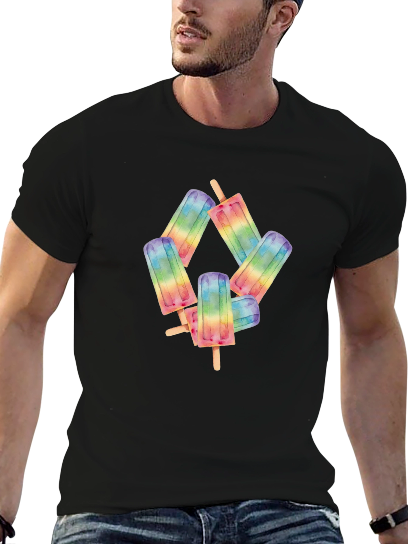 Rainbow Popsicle Graphic Black T-Shirt