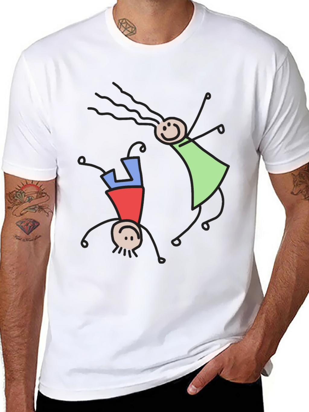 Whimsical Stick Figure Graphic Tee - Black