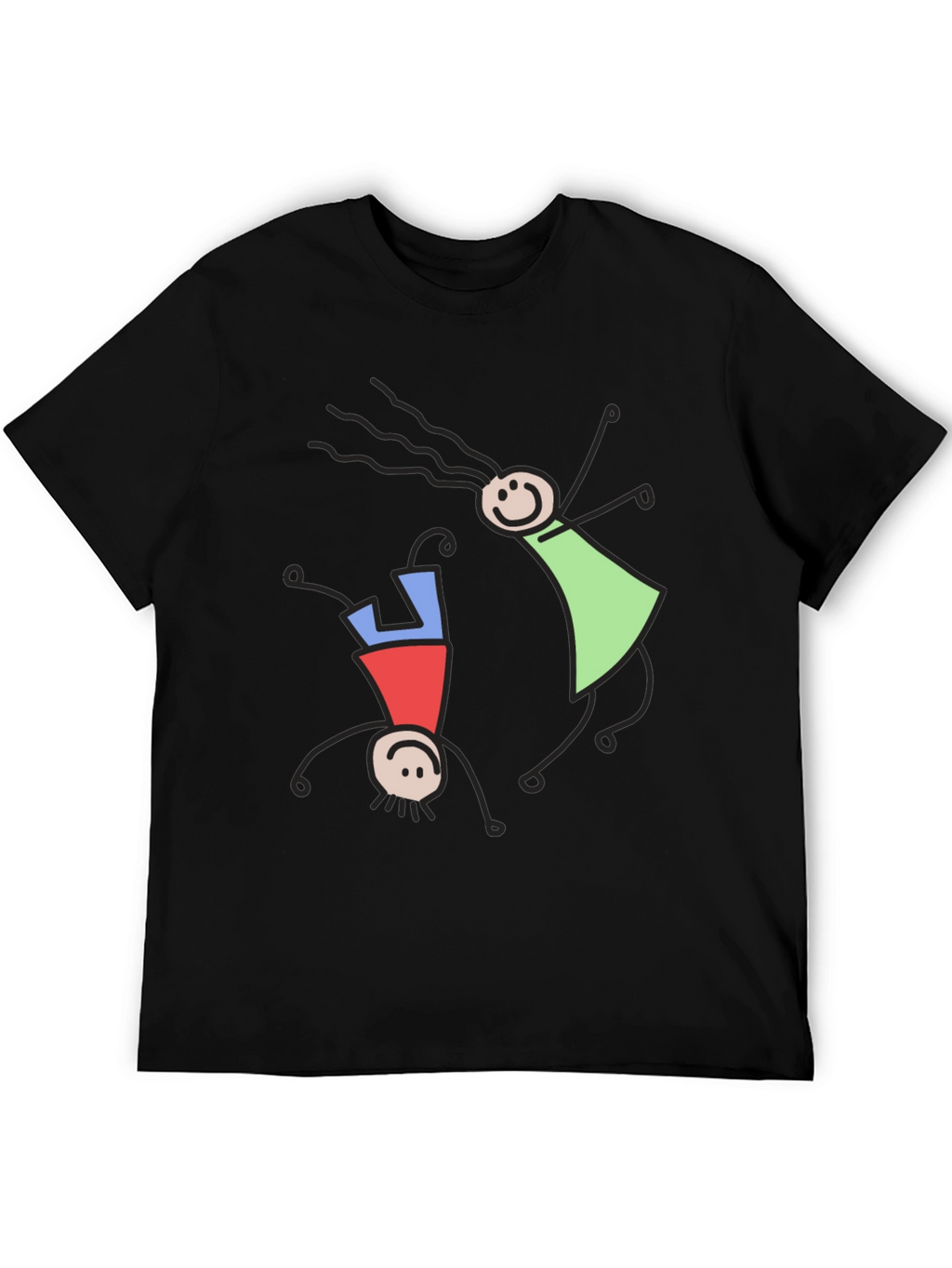 Whimsical Stick Figure Graphic Tee - Black
