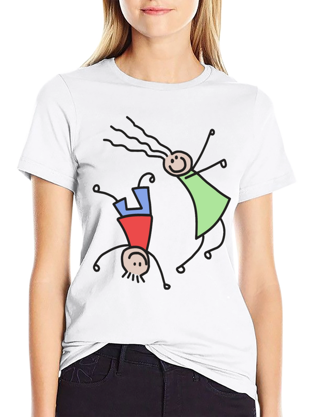 Whimsical Stick Figure Graphic Tee - Black