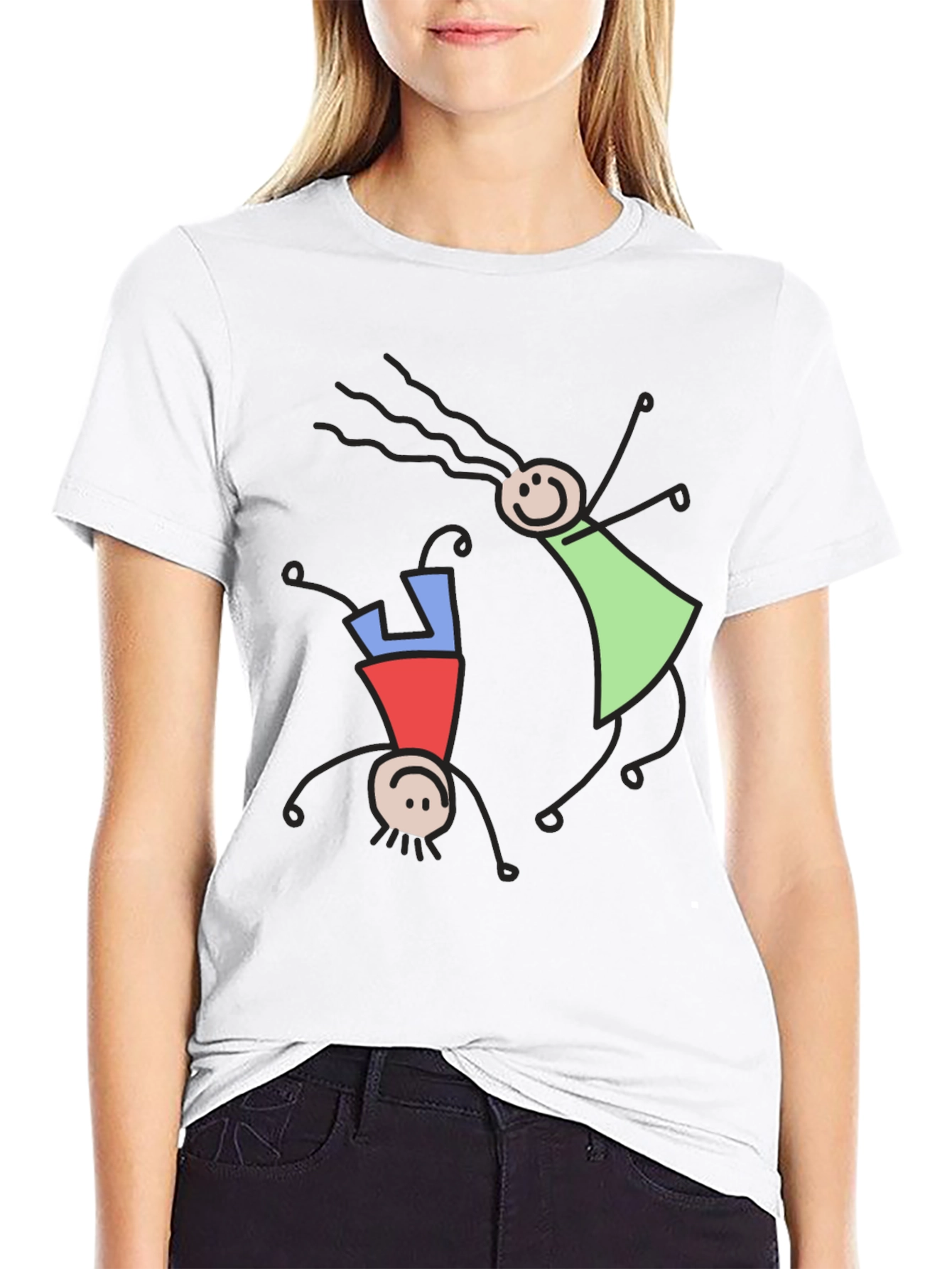 Whimsical Stick Figure Graphic Tee - Black