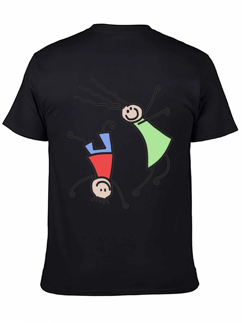 Whimsical Stick Figure Graphic Tee - Black