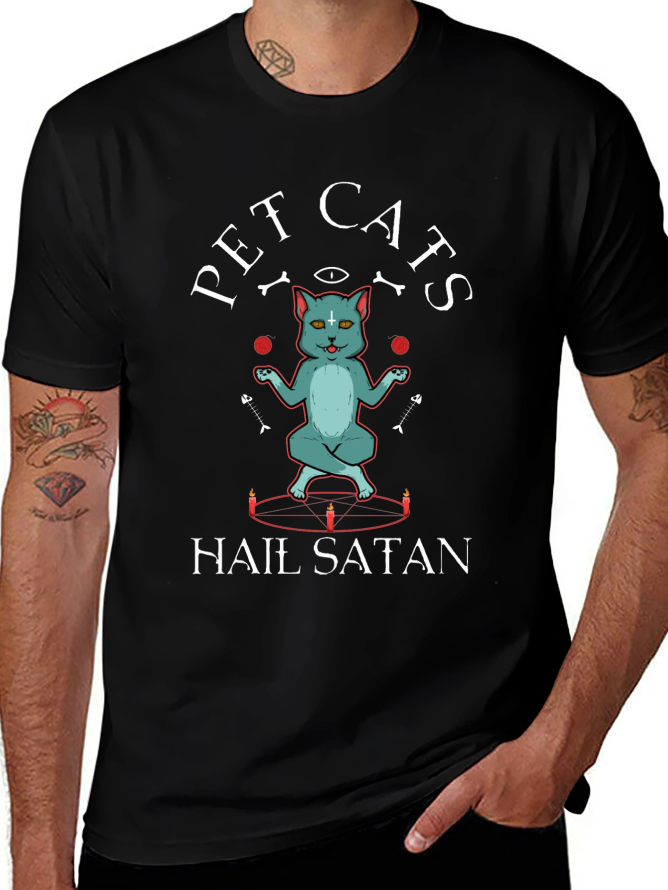 Pet Cats Hail Satan Graphic T-Shirt