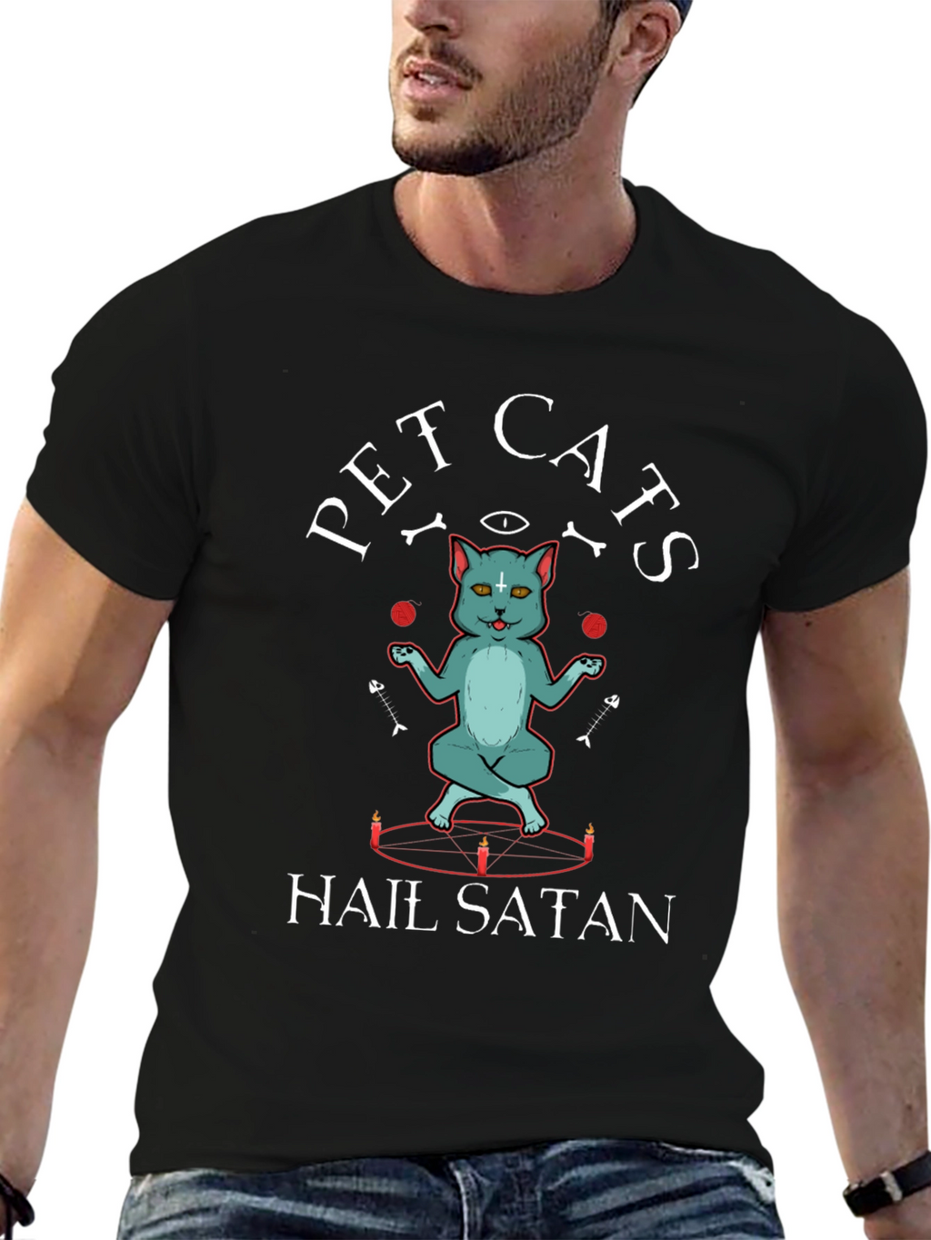 Pet Cats Hail Satan Graphic T-Shirt