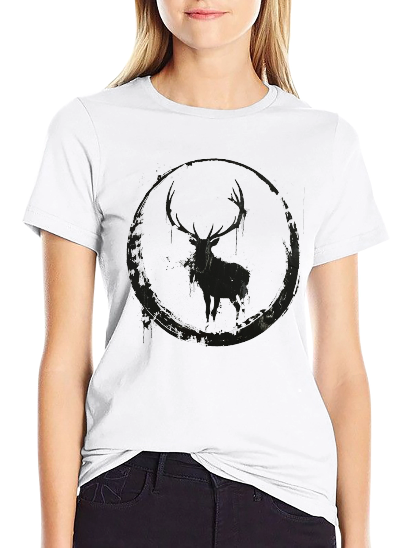 Black Deer Silhouette Graphic Tee - Mens Casual Shirt