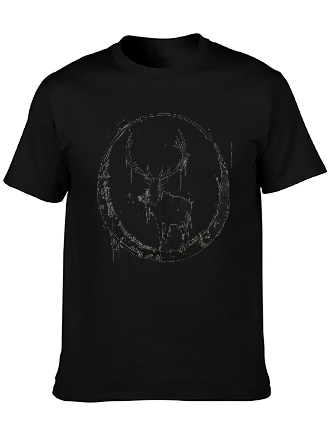 Black Deer Silhouette Graphic Tee - Mens Casual Shirt