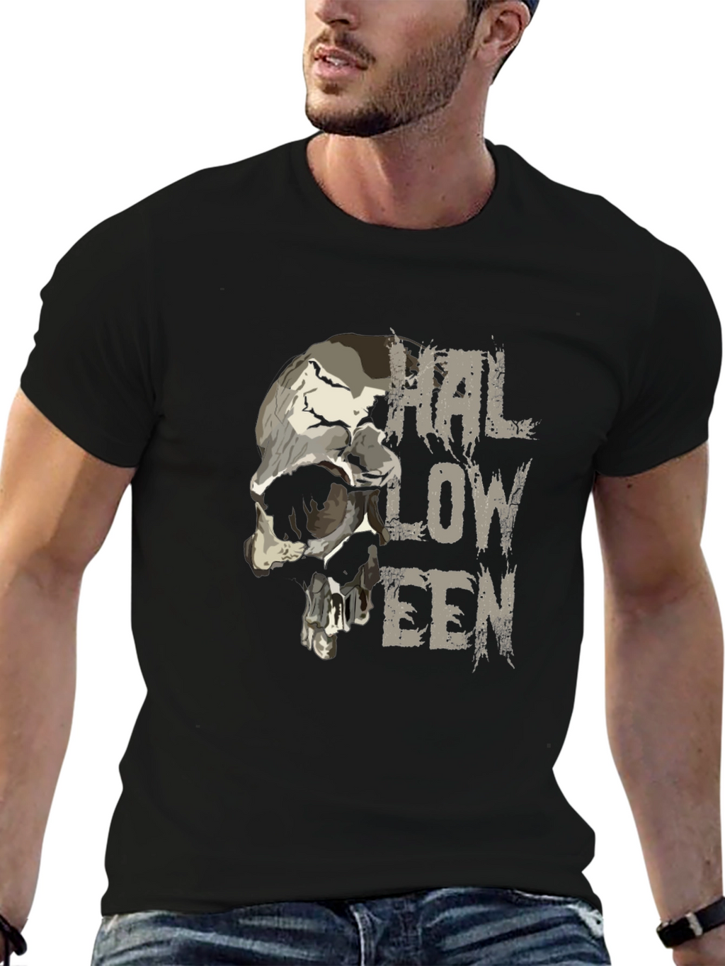 Halloween Skull Graphic T-Shirt - Mens Black Tee