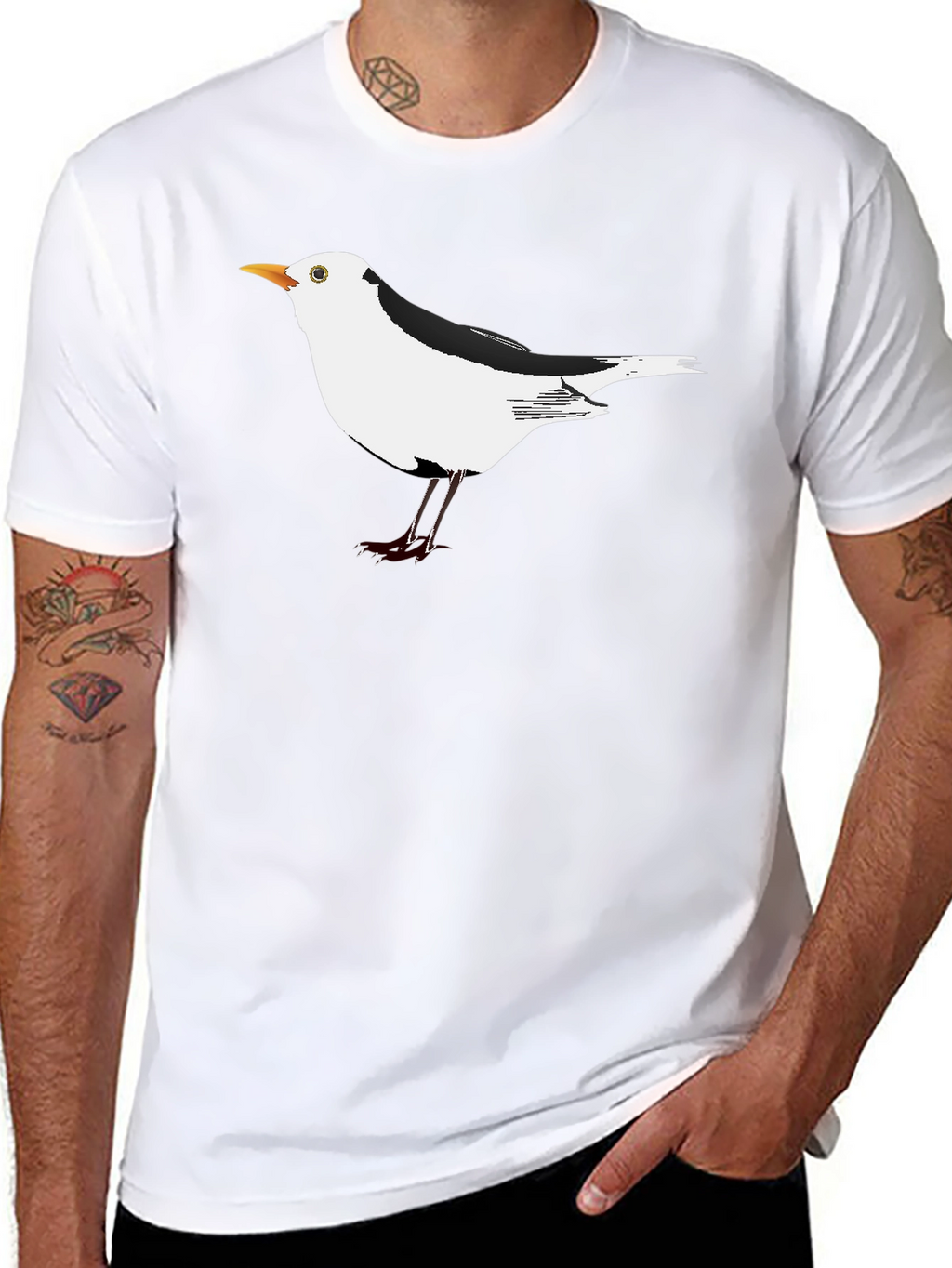 Black T-Shirt with Unique Seagull Bird Graphic